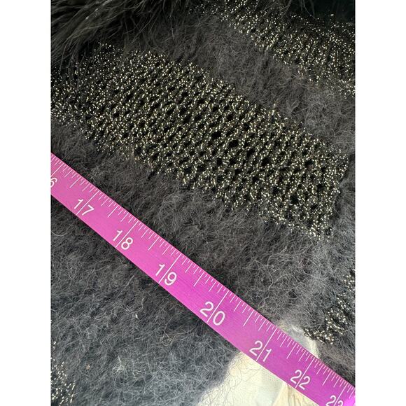 Vintage Feather Trim Metallic Knit Cardigan - Black & Gold, One Size - Picture 8 of 9